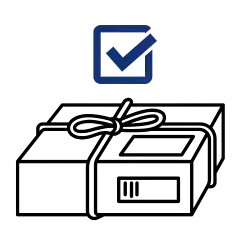 Una caja con un lazo y una marca de verificación al lado.