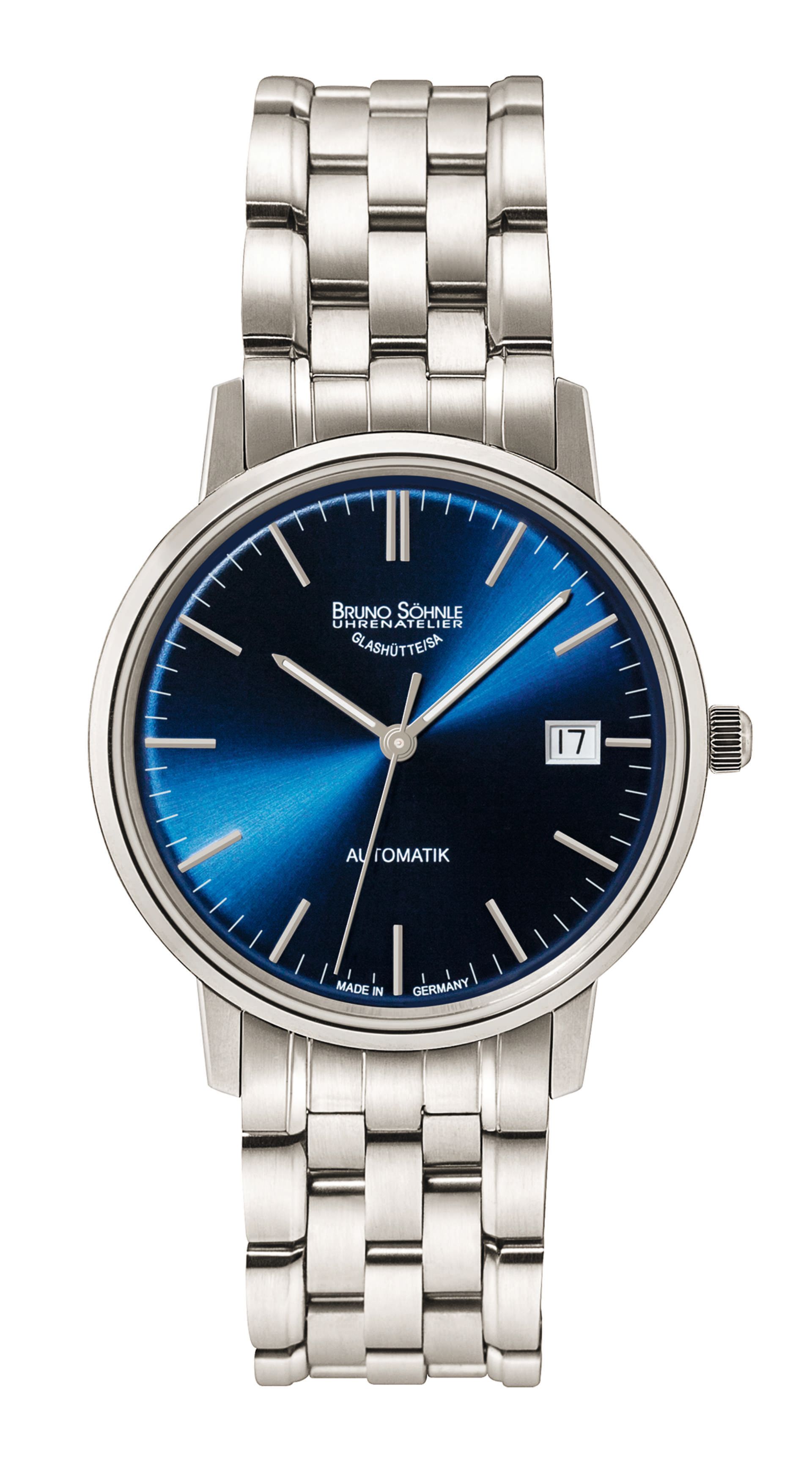 Sportliche  Armbanduhr von Bruno Söhnle mit dunkelblauem Ziffernhintergrung