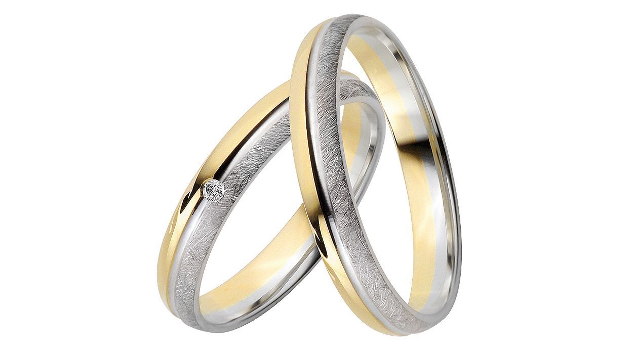 Gold-Silberne Eheringe mit gebürsteter Oberfläche