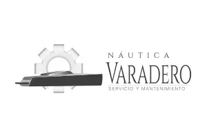 Logotipo de Nautica Varadero con silueta de barco y engranajes grises, texto negro y gris sobre fondo blanco.