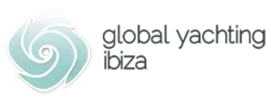 Logotipo de Global Yachting Ibiza con icono de espiral turquesa y texto negro sobre fondo blanco.