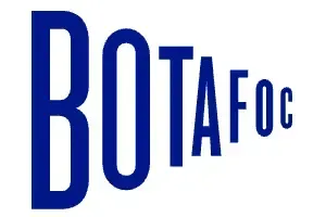 Logotipo azul “BOTAFOC” sobre fondo blanco