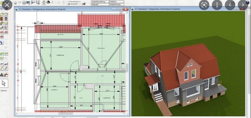 Ein Computerbildschirm zeigt ein 3D-Modell eines Hauses