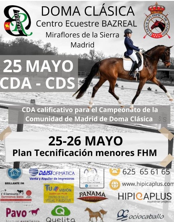 Un cartel para un espectáculo de caballos que tendrá lugar el 25 y 26 de mayo.