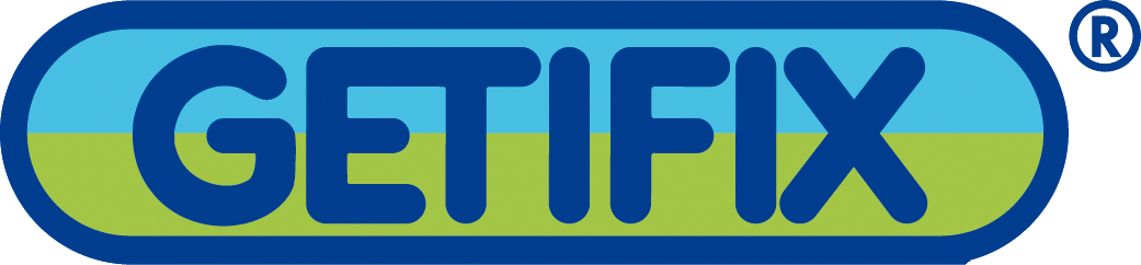 Ein blau-grünes Logo für Getifix auf weißem Hintergrund