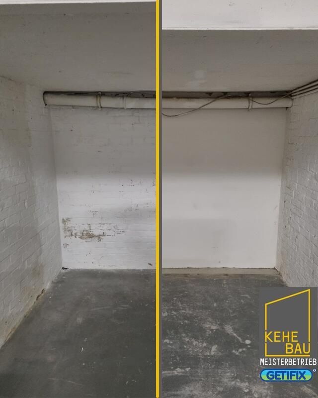 Ein Vorher-Nachher-Foto eines Raums mit Betonboden.