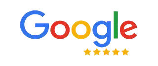 Un logotipo de Google con cinco estrellas sobre un fondo blanco.