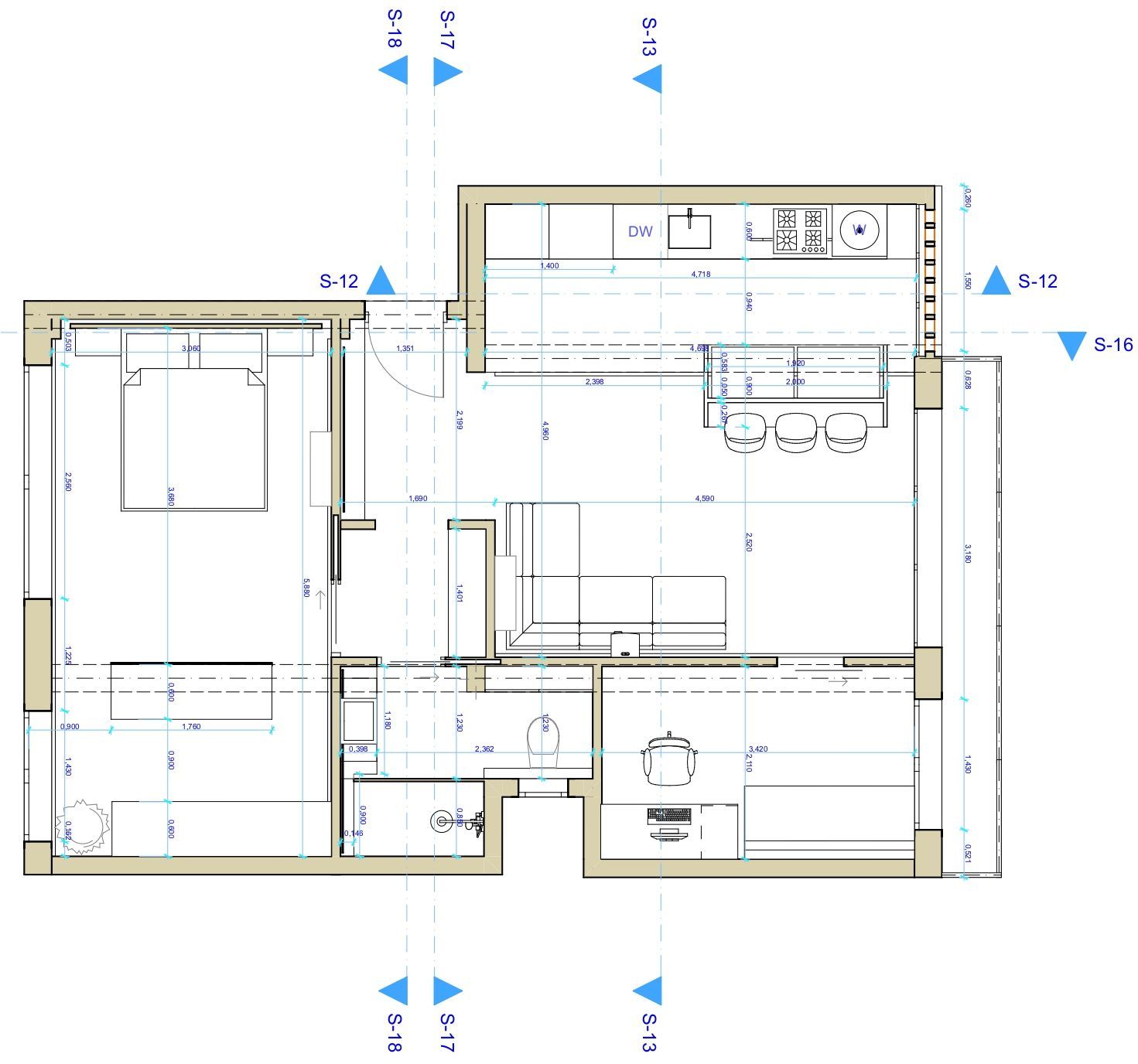 Un plano de una casa con muchas medidas.