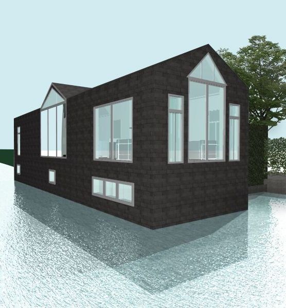 Un modelo 3D de una casa con muchas ventanas.