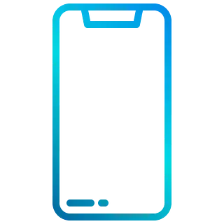 Un icono azul de un teléfono celular sobre un fondo blanco.