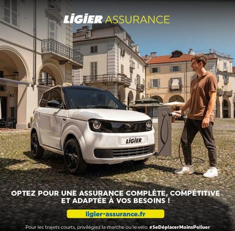 Affiche promotionnelle  d'une option offerte pour un microcar Mily éléctrique bleu et rouge