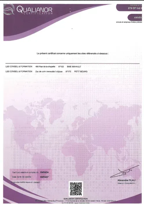 Attestation de certification Qualianor page 2.