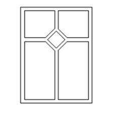 Eine schwarz-weiße Zeichnung eines Fensters mit einer Raute in der Mitte.