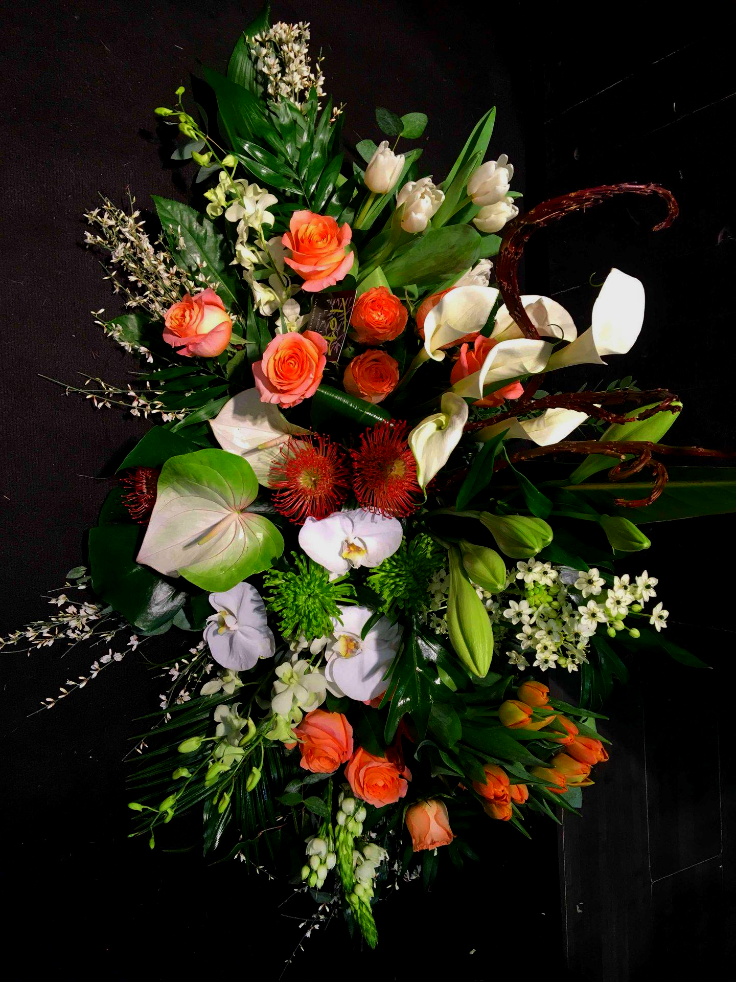 bouquet deuil fleurs orange