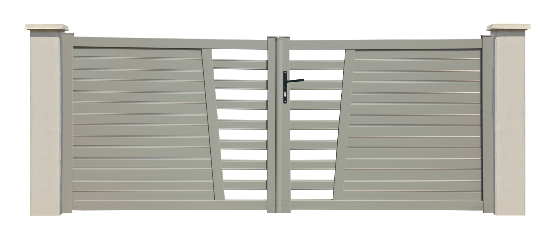 Un portail battant en alu de couleur gris clair