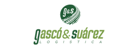 Logotipo de Gascó & Suárez Logística, verde y blanco; palabras en fuente estilizada, con diseño similar a un neumático.