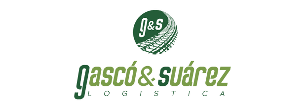 Logotipo de Gasc&oacute; & Su&aacute;rez Log&iacute;stica, verde y blanco; palabras en fuente estilizada, con dise&ntilde;o similar a un neum&aacute;tico.