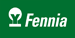 Fennia-logo valkoisena vihreällä pohjalla, valkoinen tunnus vasemmalla