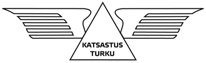 Mustavalkoinen siivekäs logo, jonka keskellä lukee ”KATSASTUS TURKU”.