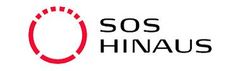 SOS HINAUS -logo, jossa on punainen pyöreä kuvake ja musta teksti valkoisella taustalla