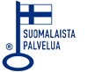 Finnish logo with blue cross and the text “SUOMALAISTA PALVELUA”