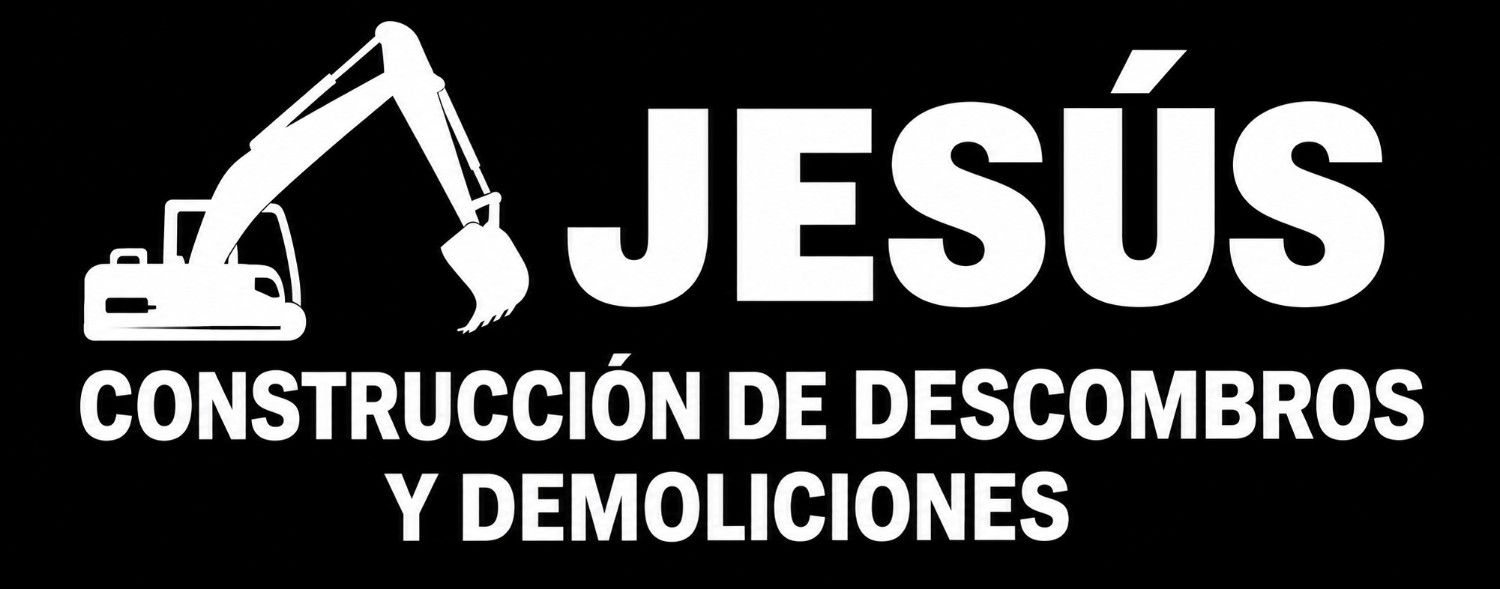 Logotipo blanco sobre fondo negro de «JESÚS» con una excavadora y el texto «CONSTRUCCIÓN DE ESCOMBROS Y DEMOLICIONES»