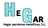 A logo for a company called hegar persianas metalicas s.l.