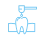 Un dibujo lineal azul de un diente con una sonrisa en él.