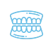 Un icono azul de un conjunto de dientes sobre un fondo blanco.