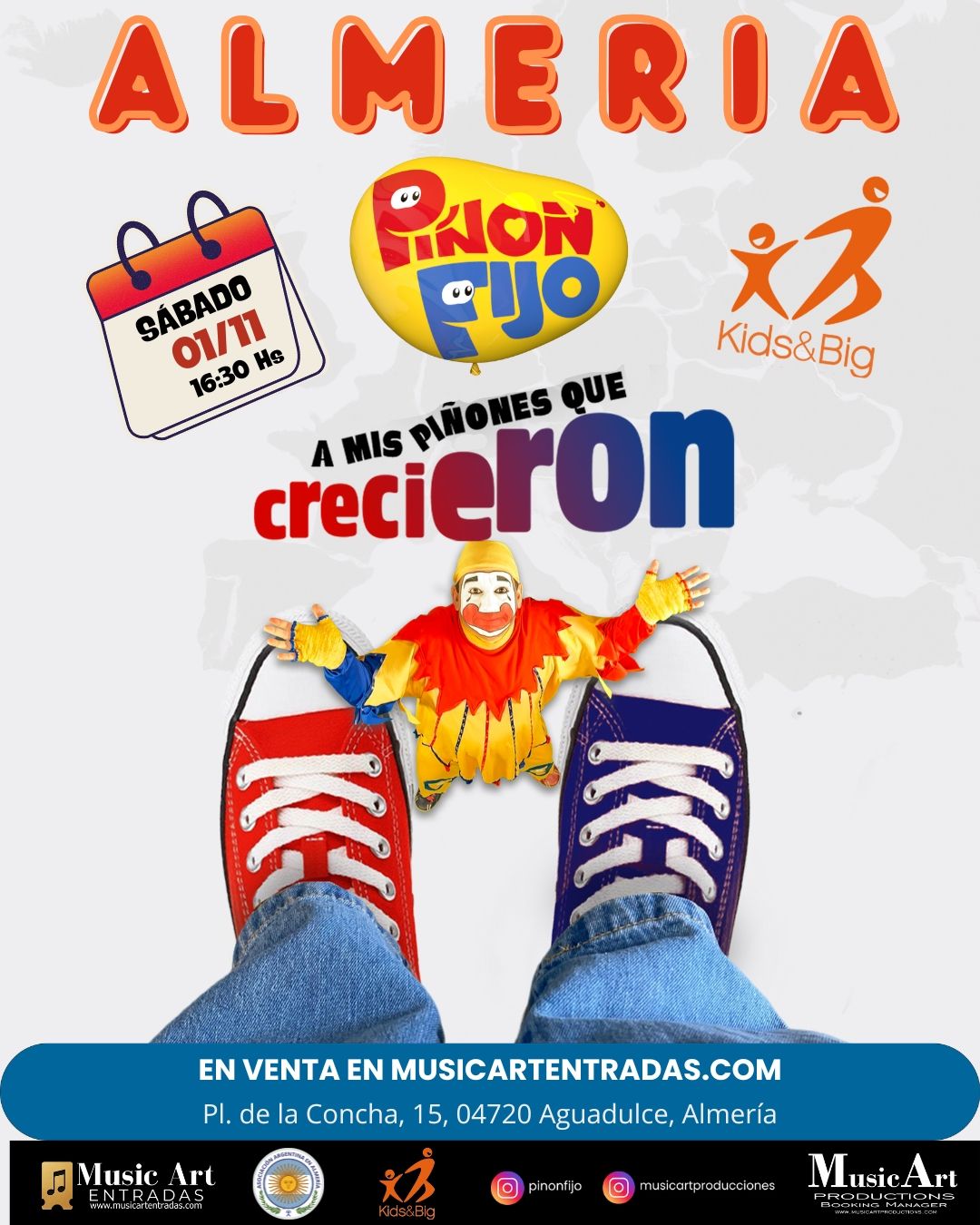 Café Berlín de Madrid el martes 21 de octubre. Incluye un payaso y zapatillas rojas y azules.