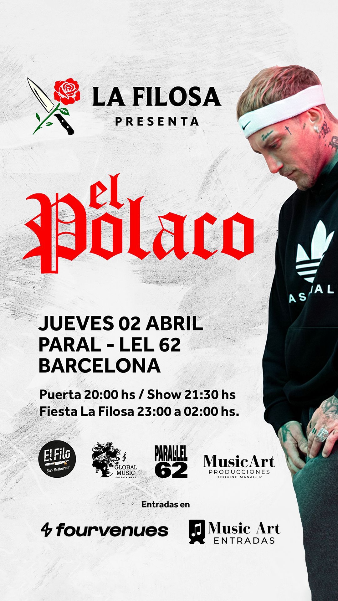 concierto de Piñón Fijo en el Café Berlín de Madrid el martes 21 de octubre. Incluye un payaso y zapatillas rojas y azules.