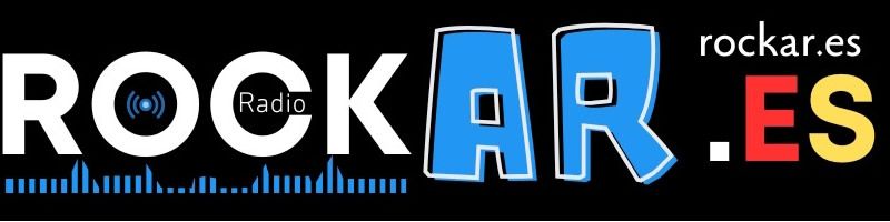 Logotipo para la emisora de radio Rockar.es con las palabras 