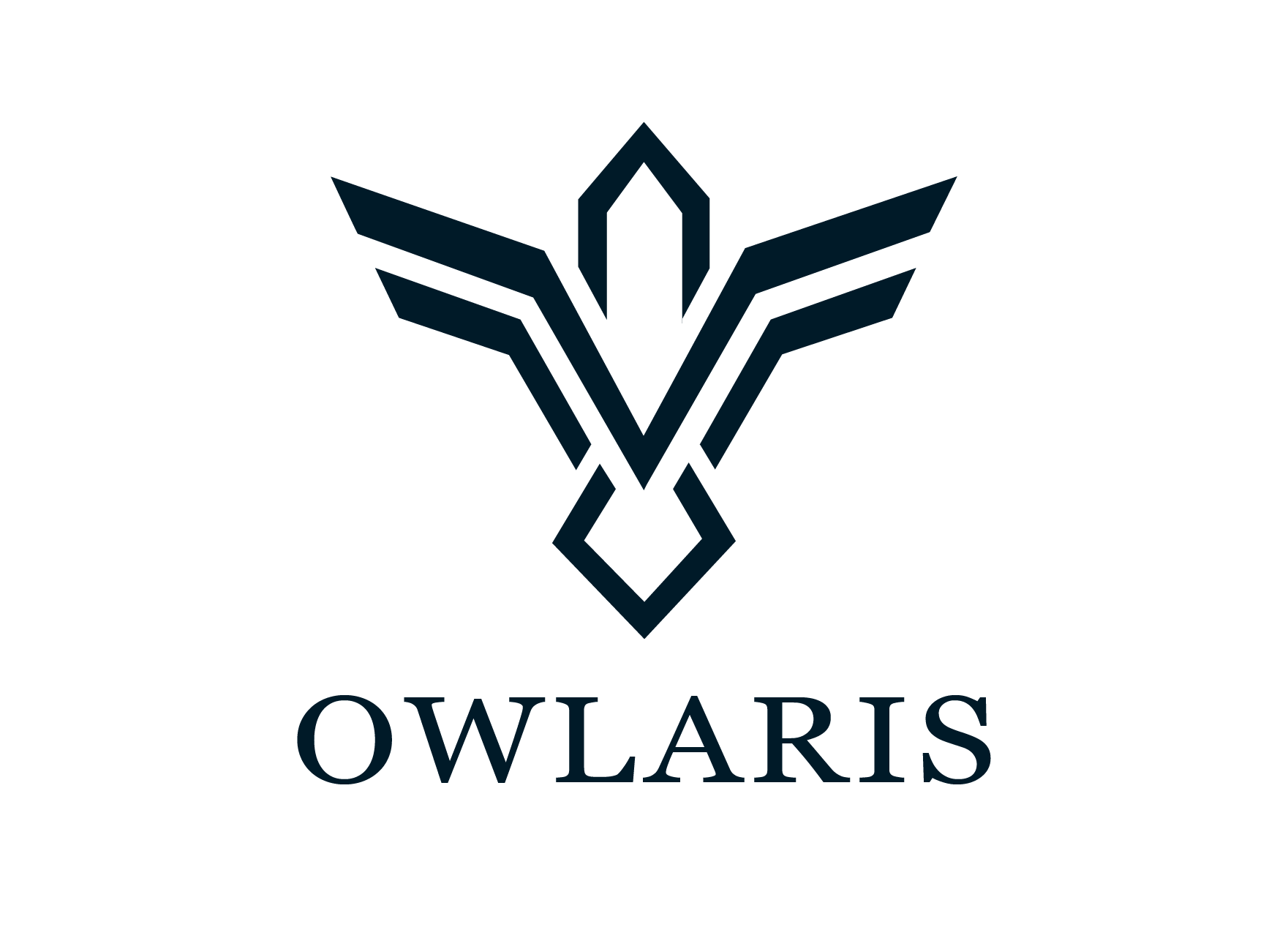 Logo pour Owlaris, présentant un motif de hibou blanc stylisé sur un fond bleu marine.