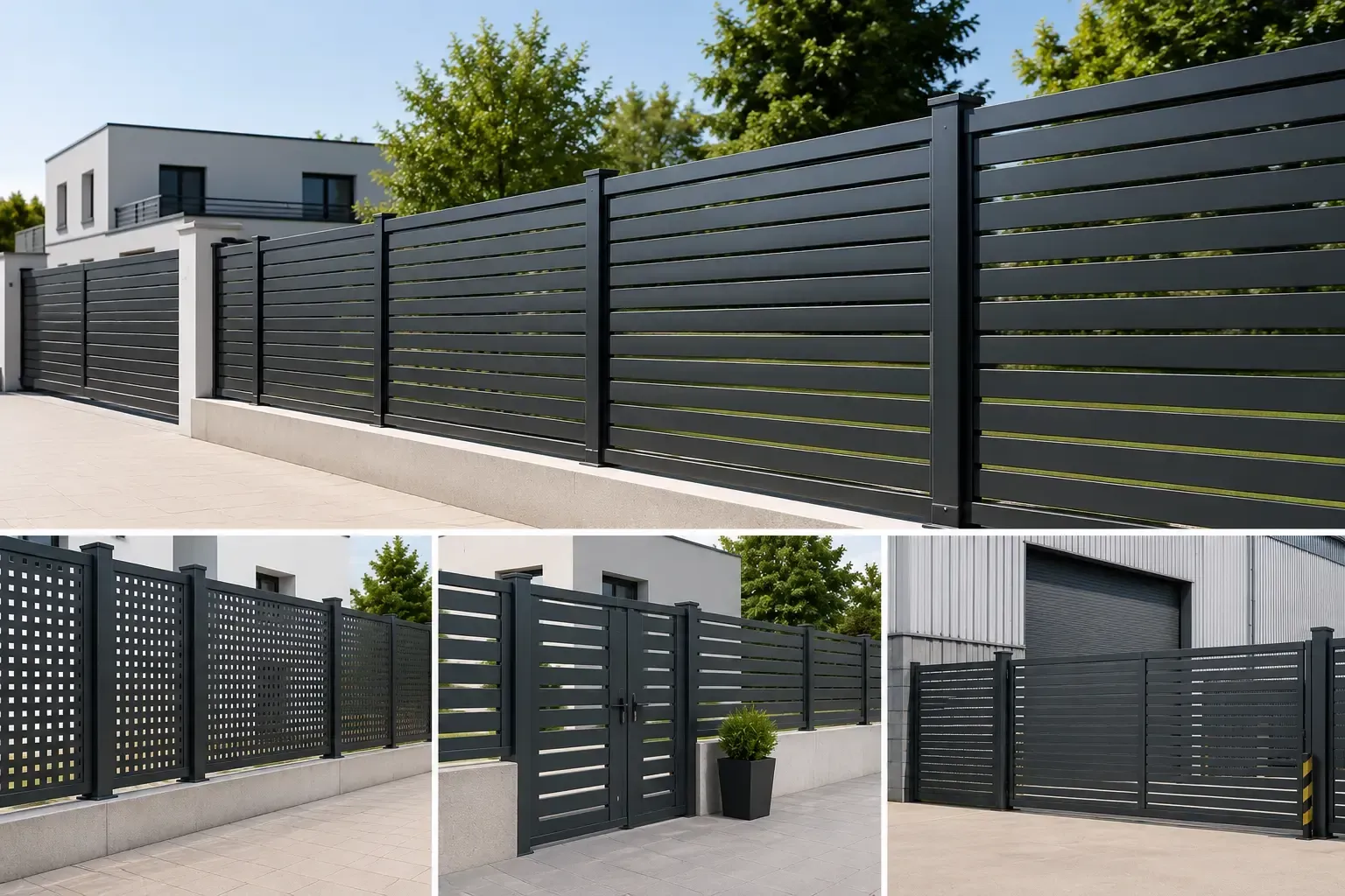 Valla y puerta modernas de metal 