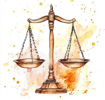 La balance de la Justice en aquarelle.