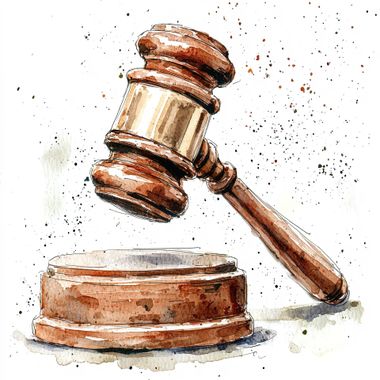 Le marteau de la Justice en aquarelle.