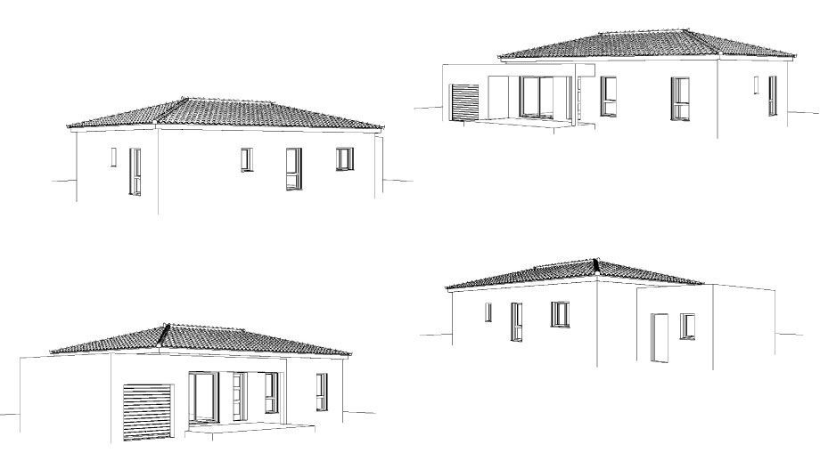 Quatre esquisses de maisons contemporaines