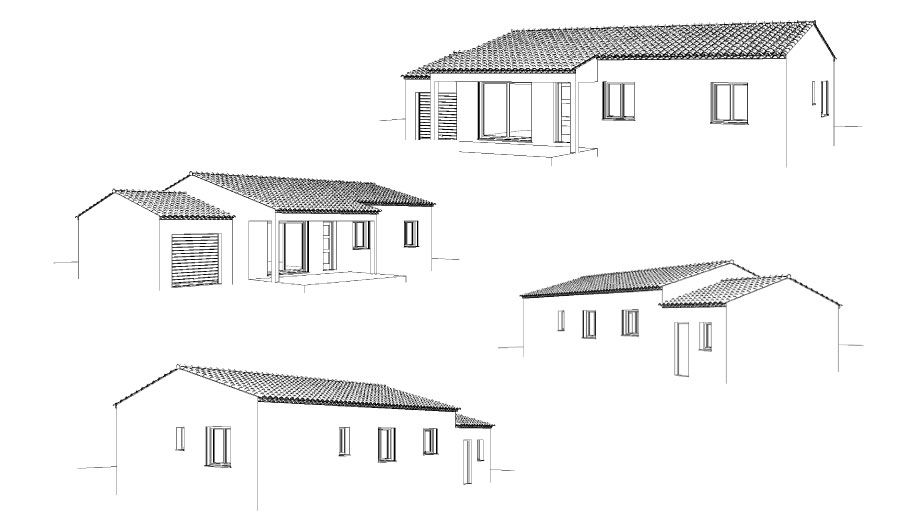 Quatre esquisses de maison traditionnelle