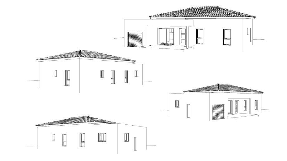 Quatre esquisses d'un modèle de maison contemporaine