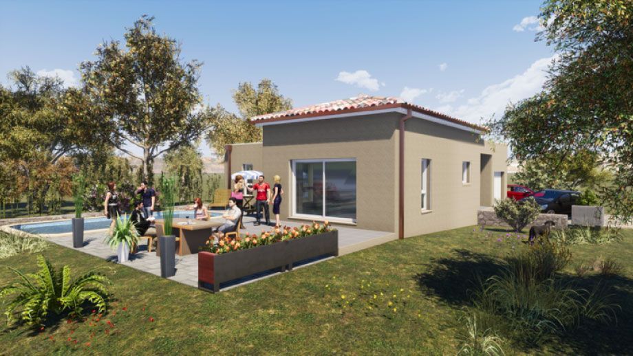 Modèle de maison contemporaine avec piscine avec baie vitrée