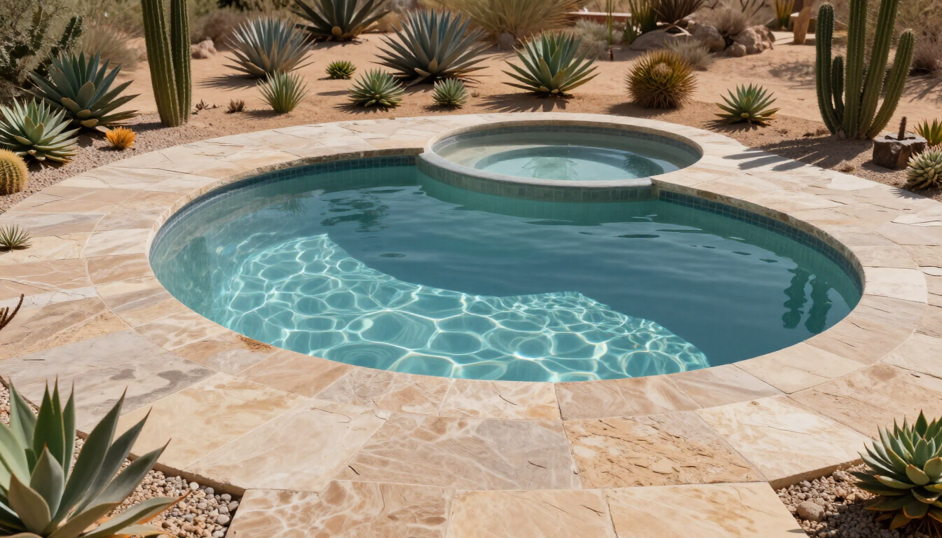 Custom pool and spa surrounded by desert landscaping