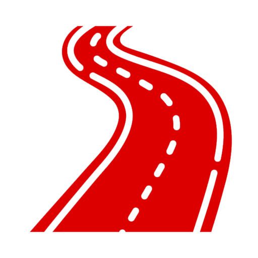 Eine rote Straße mit weißen Linien auf weißem Hintergrund.