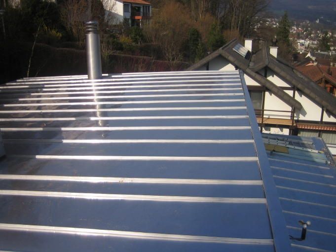 Dacheindeckung System Doppelfalz in Inox-Blech