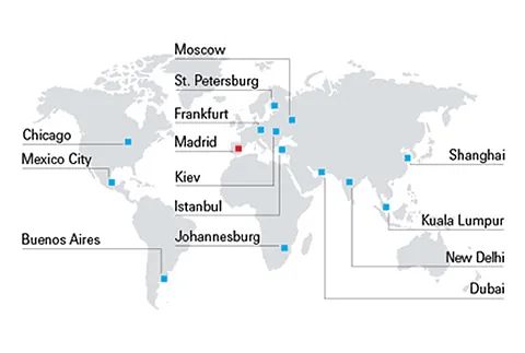 Un mapa del mundo que muestra la ubicación de varias ciudades.