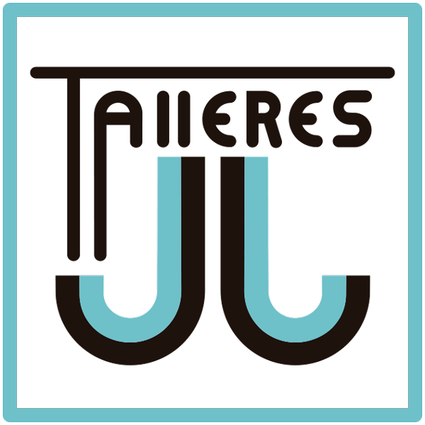 Logotipo redondo para taller de reparación de automóviles "Talleres JJ Reparauto", que presenta una calavera y pistones.
