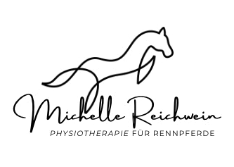Logo: Black line drawing of a horse with cursive text "Michelle Reichwein" and "Physiotherapie für Rennpferde."