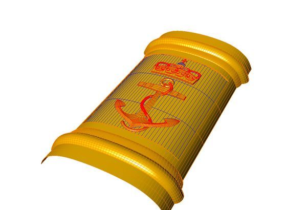 Ein gelbes Objekt mit einer Krone und einem Anker darauf