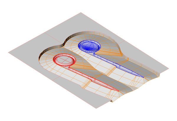 Ein 3D-Modell einer Schere mit einem blauen Kreis in der Mitte.