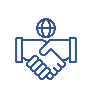 Un icono azul de dos manos temblando con un globo en el medio.