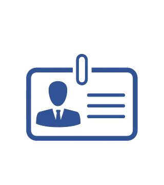 Un icono azul de una insignia con un hombre en ella.